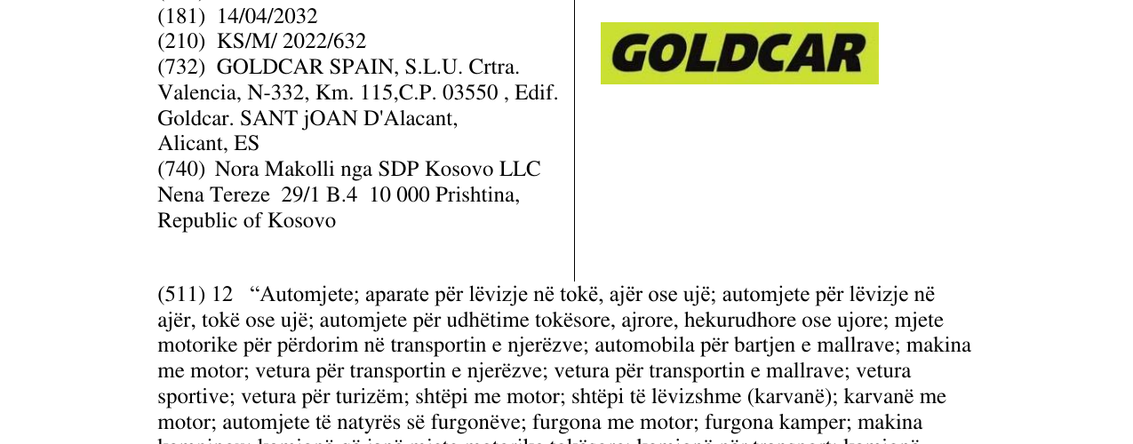 Zëri i markës GOLDCAR në buletin