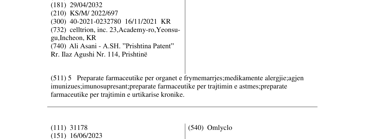Zëri i markës Omzanclo në buletin