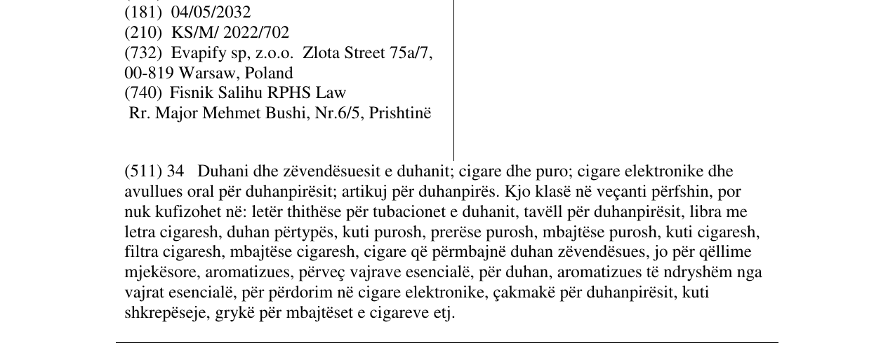 Zëri i markës EVAPIFY në buletin