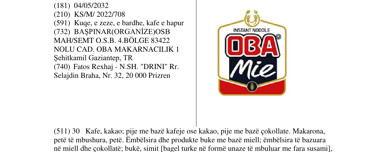 Zëri i markës OBA Mie në buletin