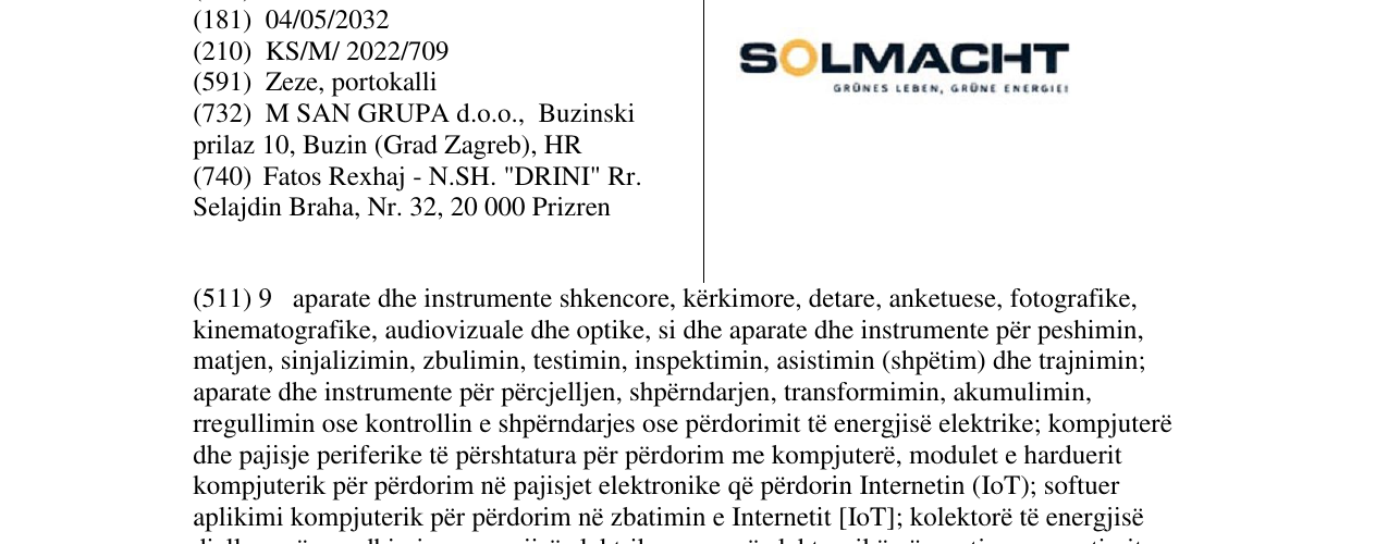 Zëri i markës SOLMACHT në buletin