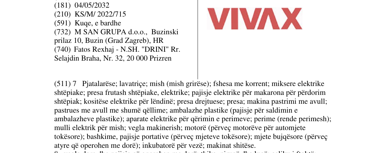 Zëri i markës VIVAX në buletin