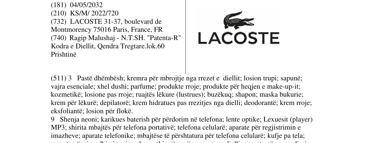 Zëri i markës LACOSTE në buletin