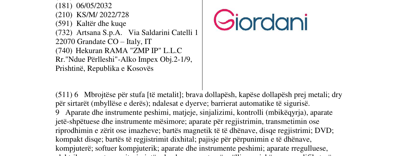 Zëri i markës Giordani në buletin