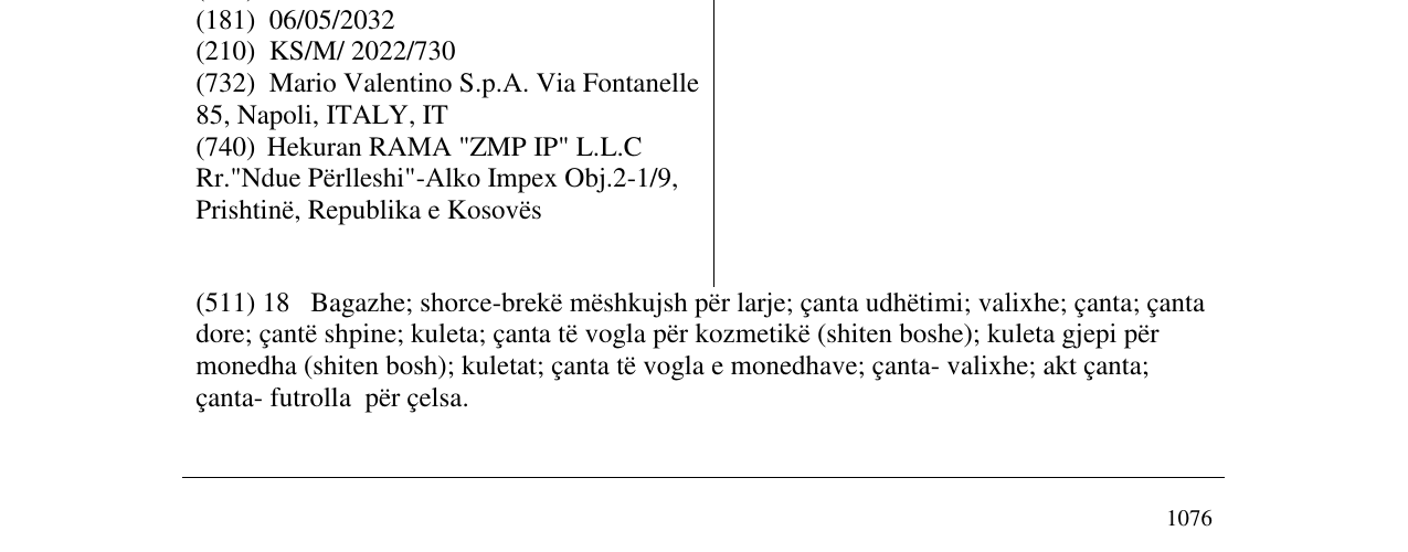 Zëri i markës VALENTINO në buletin