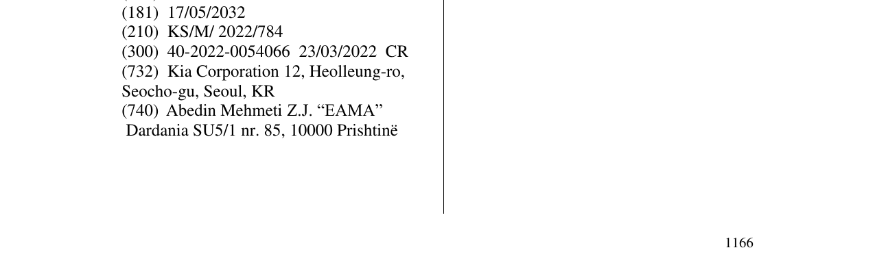 The entry of the trademark Kia in the bulletin