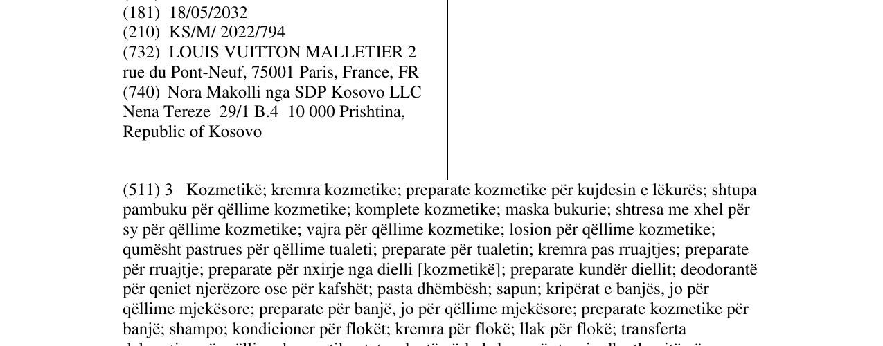 Zëri i markës LOUIS VUITTON në buletin