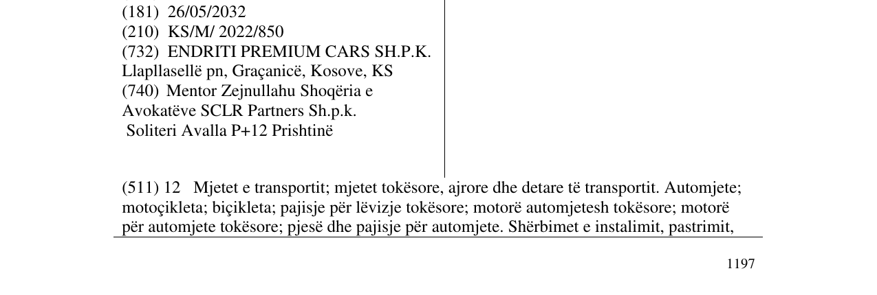 Zëri i markës ENDRITI PREMIUM CARS në buletin