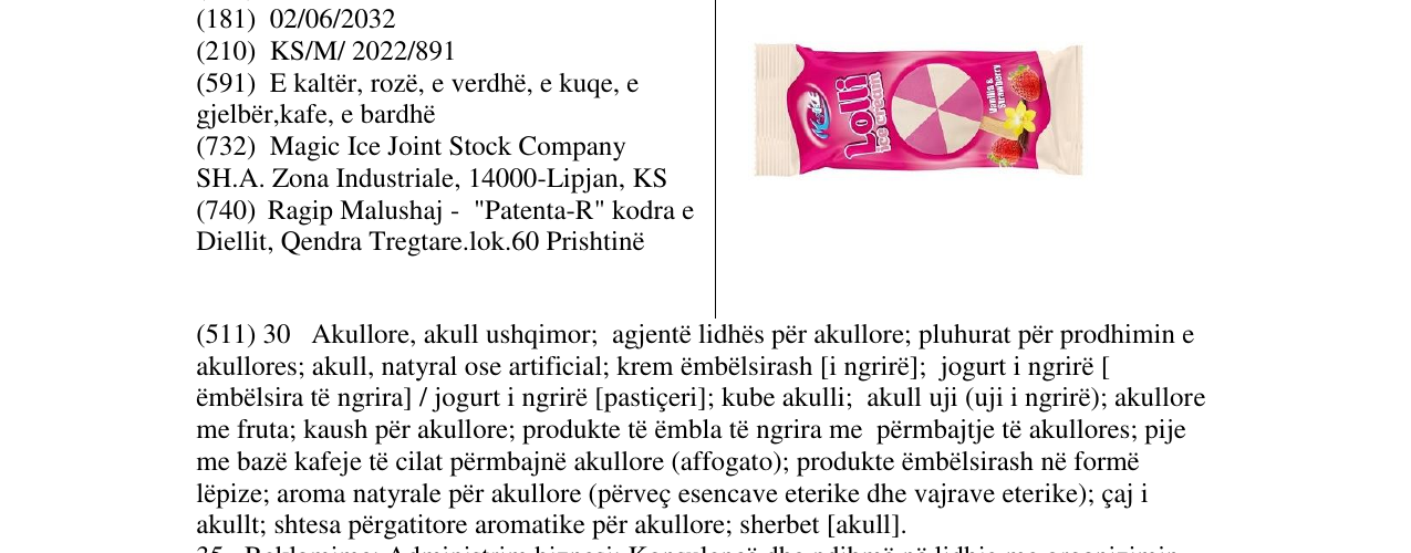 Zëri i markës Lolli Ice cream në buletin