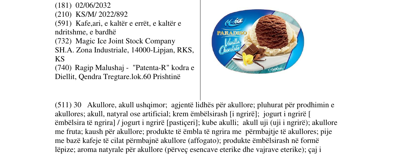 Zëri i markës Magic ice në buletin