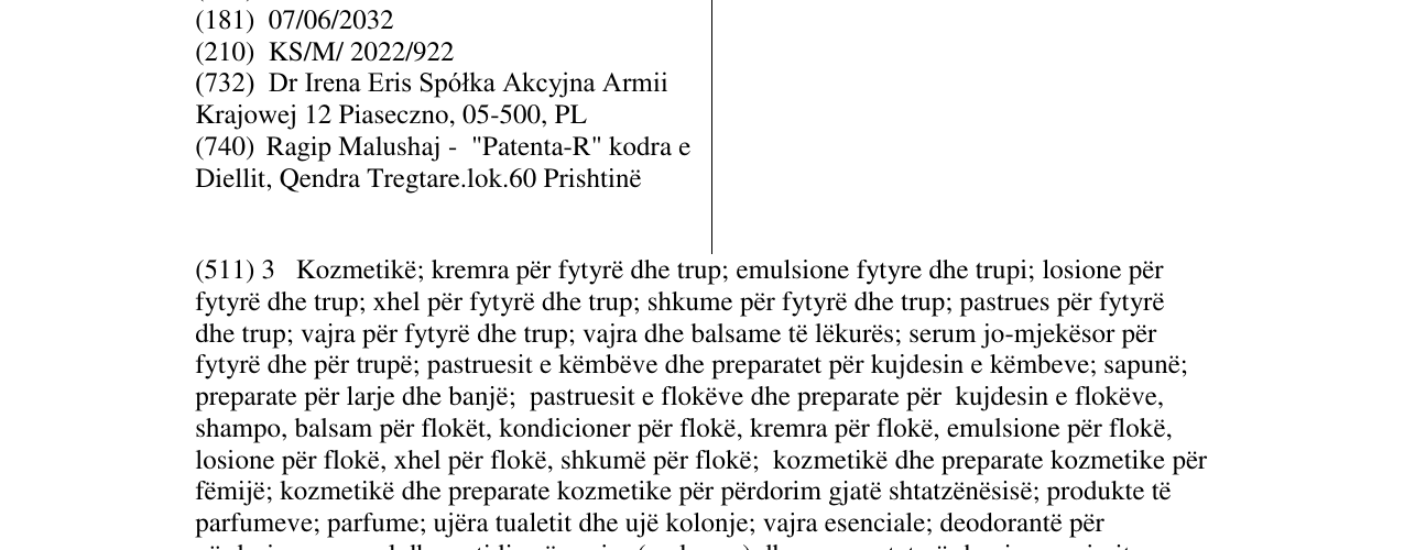 Zëri i markës DR IRENA ERIS në buletin