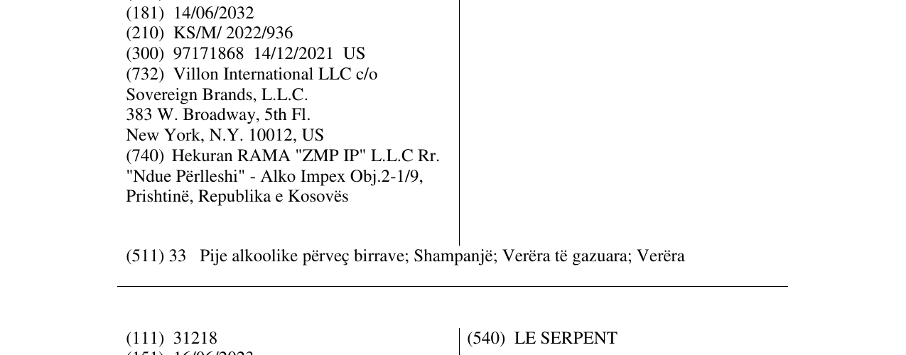 Zëri i markës VILLON LE SERPENT në buletin