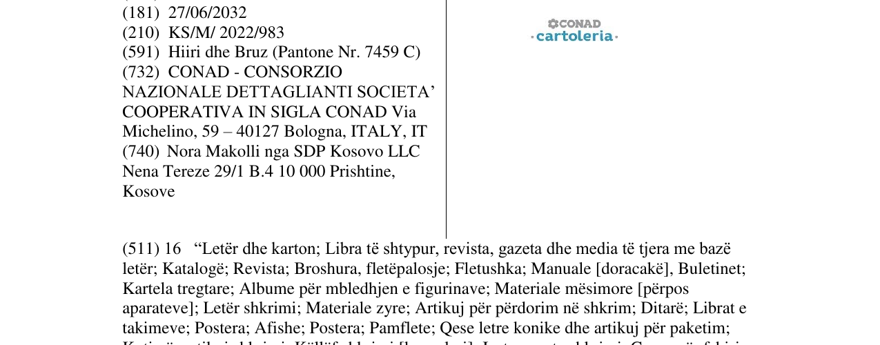Zëri i markës CONAD CARTOLERIA në buletin