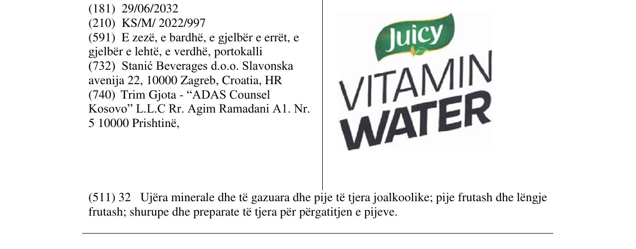 Zëri i markës Juicy VITAMIN WATER në buletin