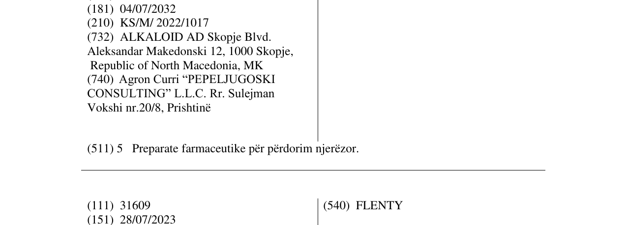 Zëri i markës REGLAN në buletin