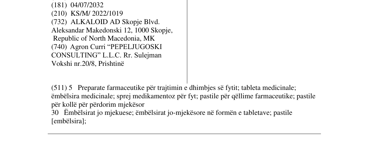 Zëri i markës TILSEPTIN në buletin