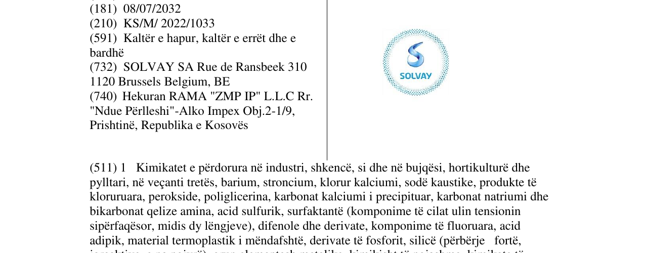 Zëri i markës SOLVAY në buletin