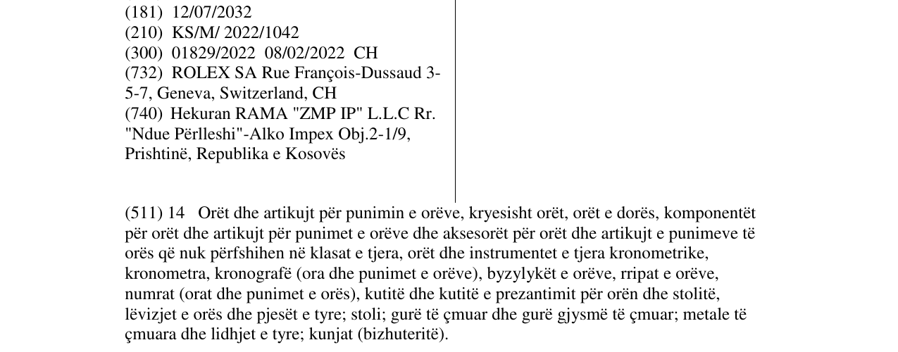 Zëri i markës ROLEX SUPERLATIVE në buletin