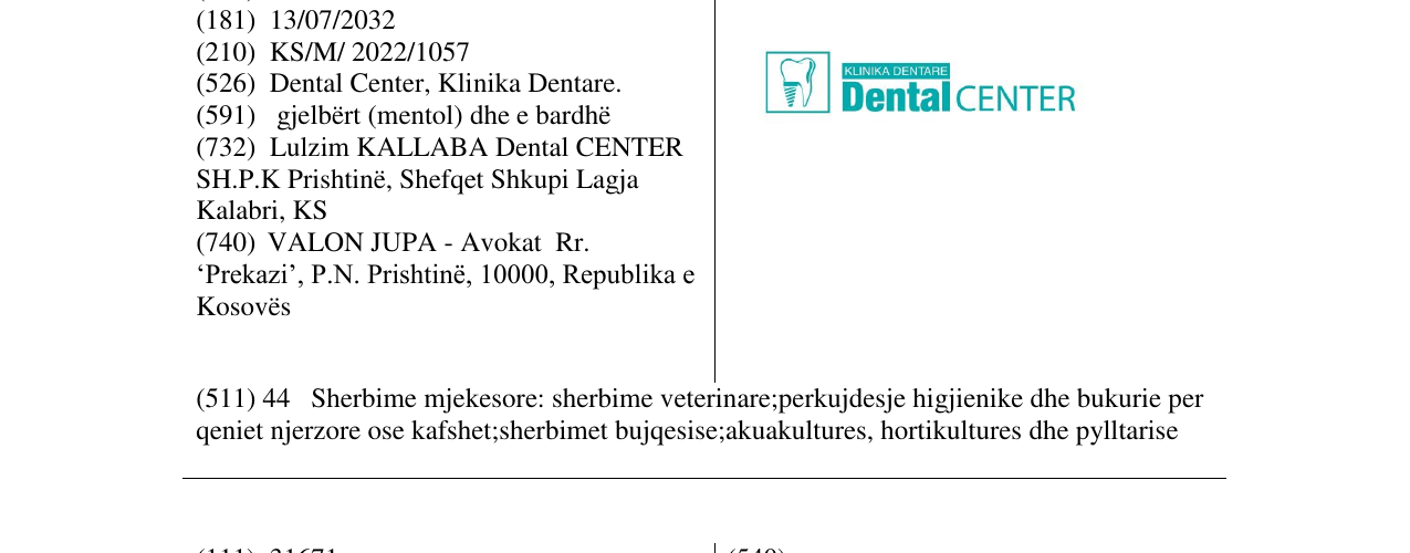Zëri i markës DENTAL CENTER në buletin