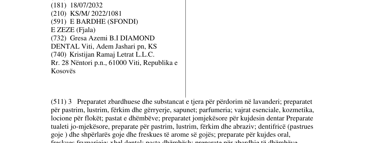 Zëri i markës DIAMOND DENTAL në buletin