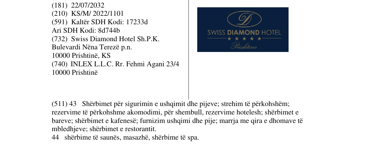 Zëri i markës SWISS DIAMOND HOTEL në buletin