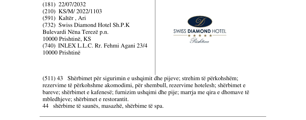 Zëri i markës SWISS DIAMOND HOTEL në buletin