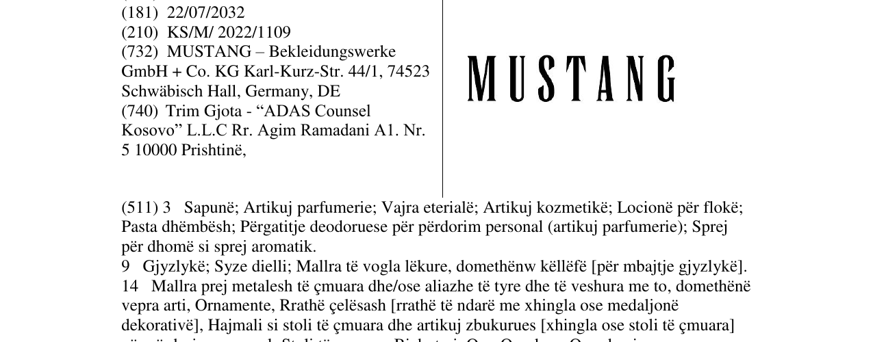 Zëri i markës MUSTANG në buletin