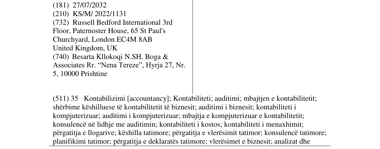 Zëri i markës RUSSELL BEDFORD në buletin