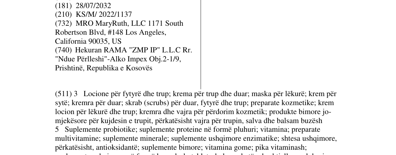 Zëri i markës MARYRUTH'S në buletin