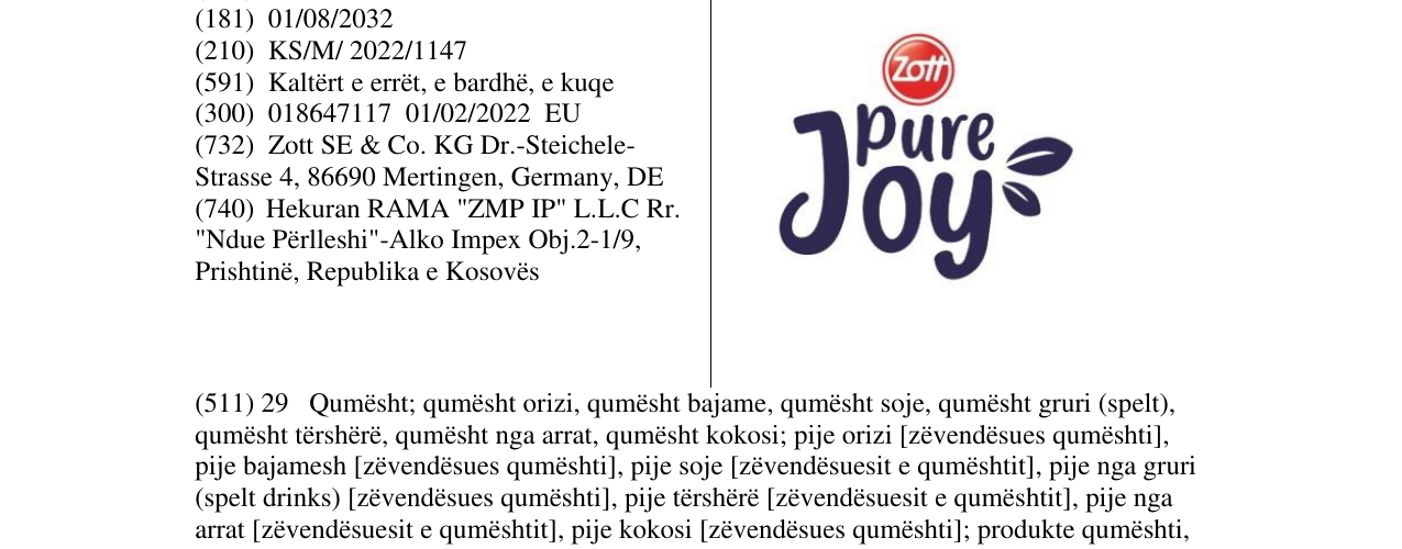 Zëri i markës pure Joy në buletin