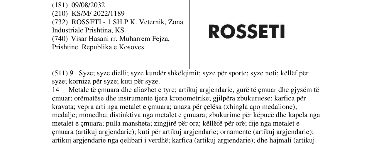 Zëri i markës ROSSETI në buletin