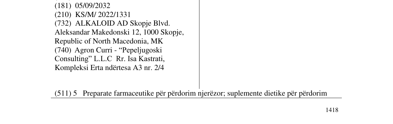 Zëri i markës SIFOXINA në buletin
