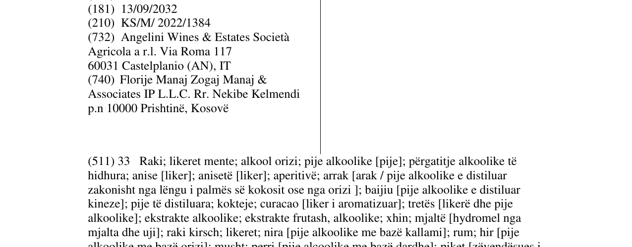 Zëri i markës VAL DI SUGA në buletin