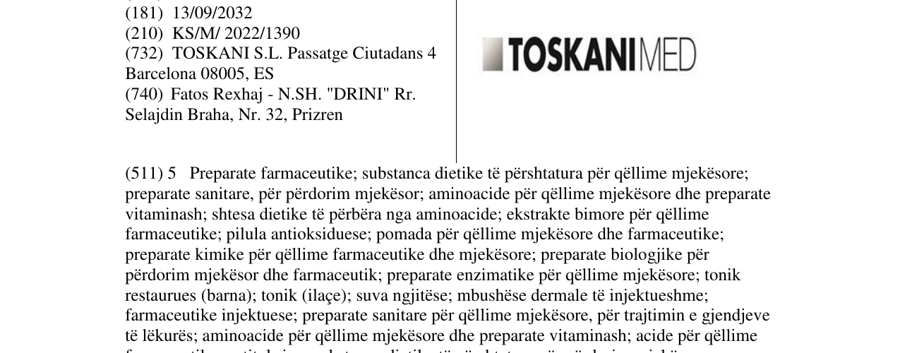 Zëri i markës TOSKANIMED në buletin