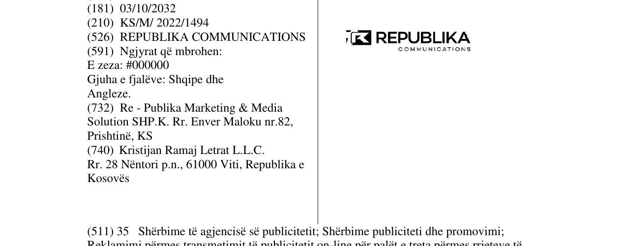 Zëri i markës REPUBLIKA COMMUNICATIONS në buletin