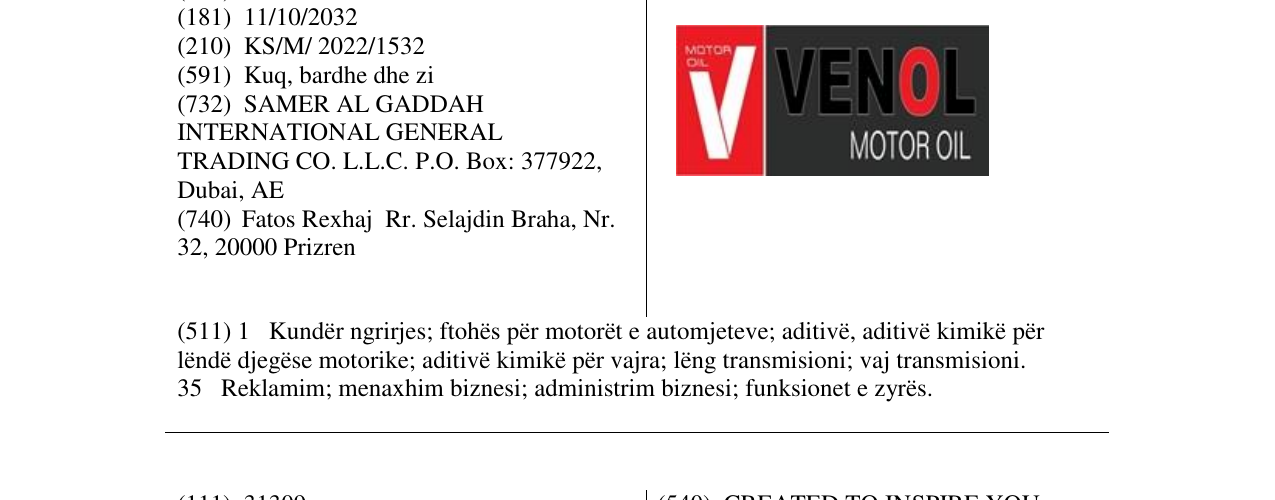 Zëri i markës VENOL MOTOR OIL në buletin