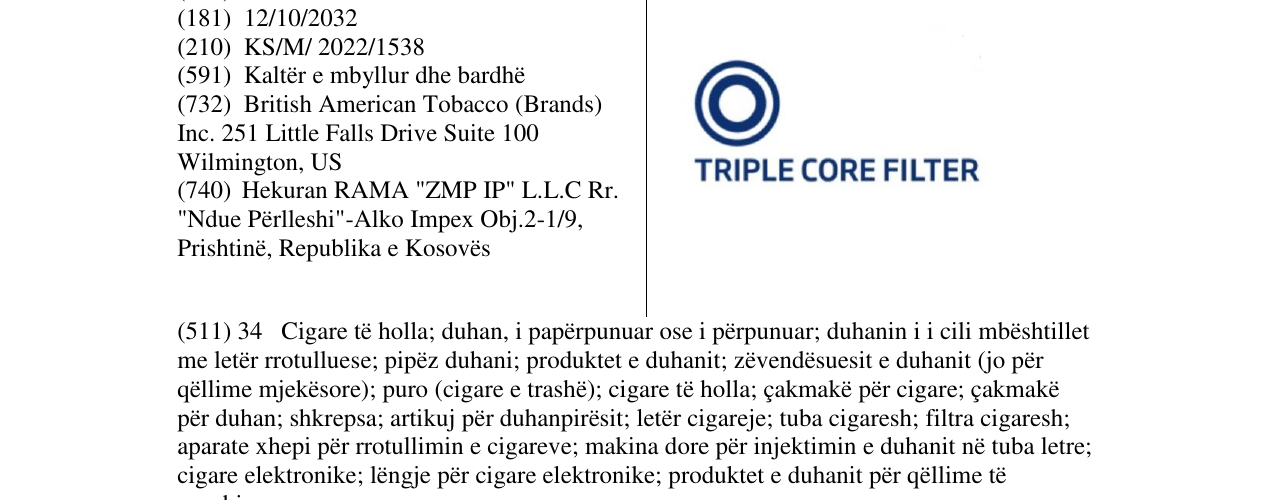 Zëri i markës TRIPLE CORE FITLER në buletin