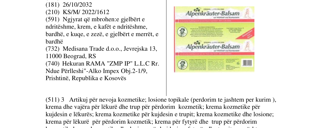 Zëri i markës Alpenkrauter-balsam në buletin