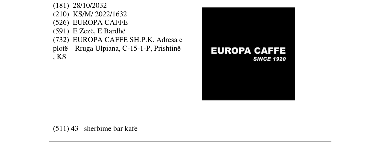 Zëri i markës EUROPA CAFFE në buletin