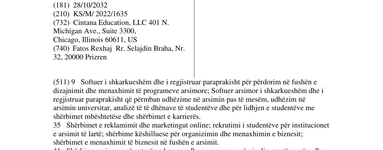 Zëri i markës CINTANA në buletin