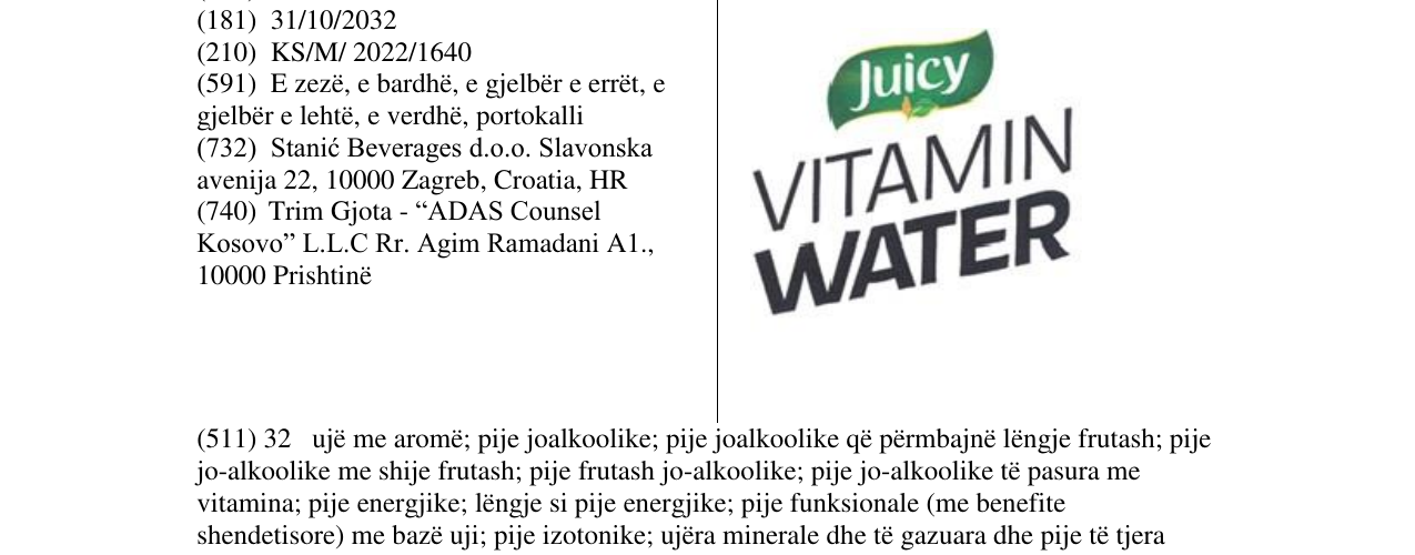 Zëri i markës Juicy VITAMIN WATER në buletin