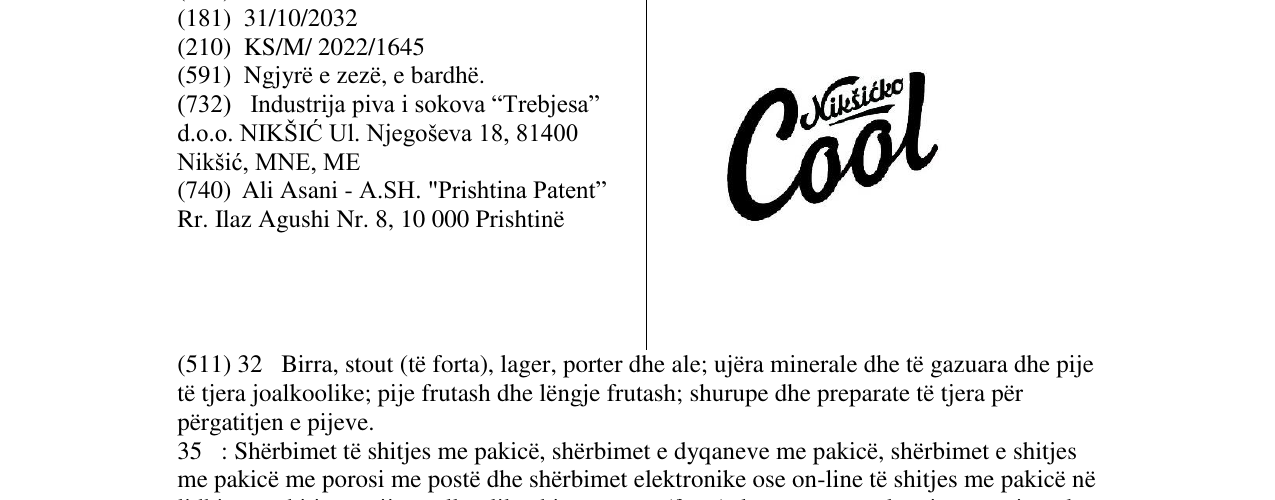 Zëri i markës Niksicko Cool në buletin