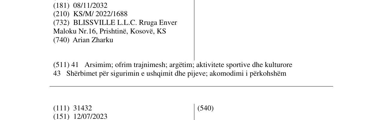 Zëri i markës Blissville në buletin
