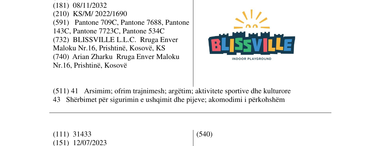 Zëri i markës BLISSVILLE në buletin