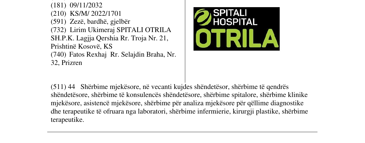 Zëri i markës SPITALI OTRILA në buletin