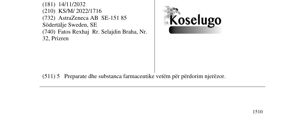 Zëri i markës Koselugo në buletin