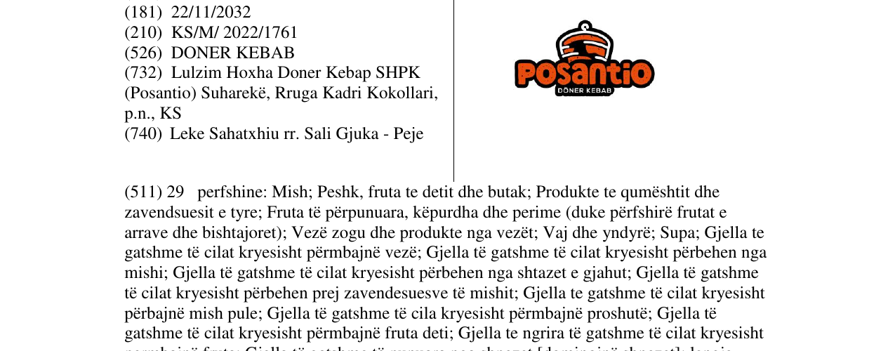 Zëri i markës Posantio në buletin