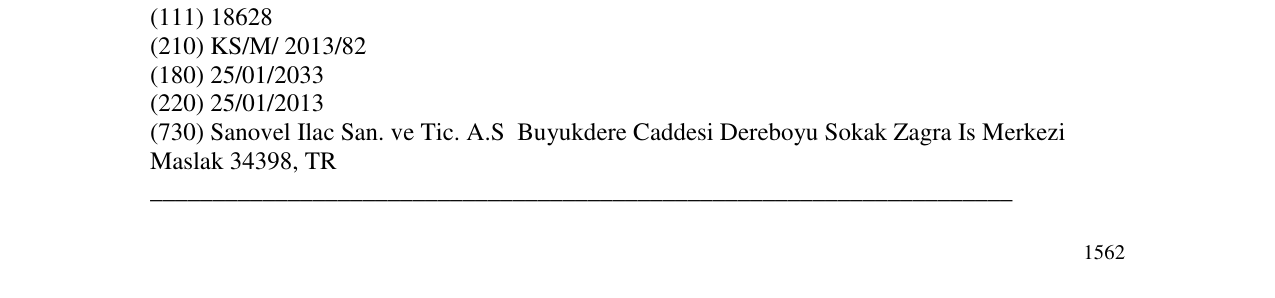 matofin-sanovel markasının bültendeki kaydı