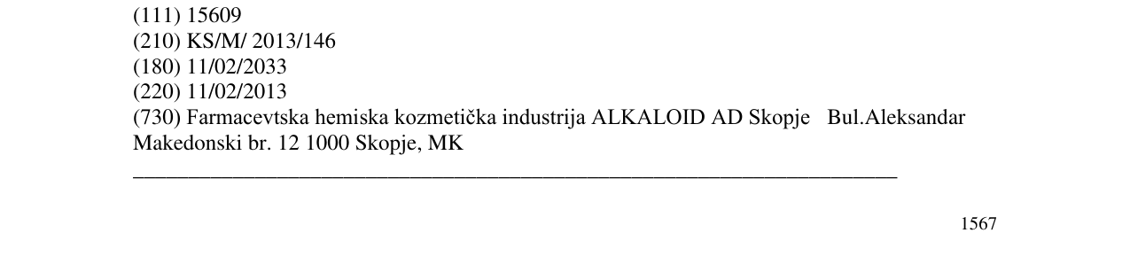 Zëri i markës CAFFETIN sc në buletin