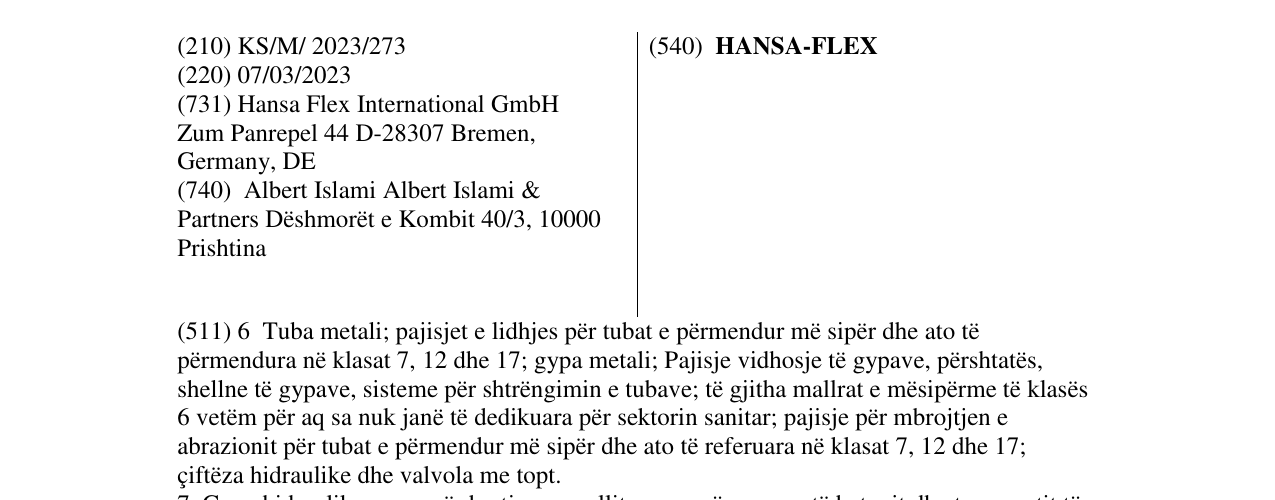 Zëri i markës HANSA-FLEX në buletin